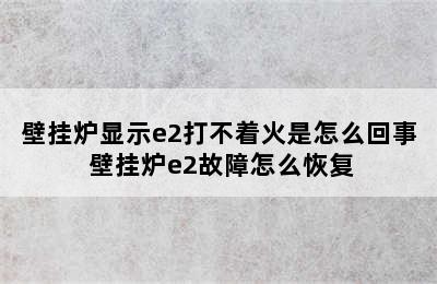 壁挂炉显示e2打不着火是怎么回事 壁挂炉e2故障怎么恢复